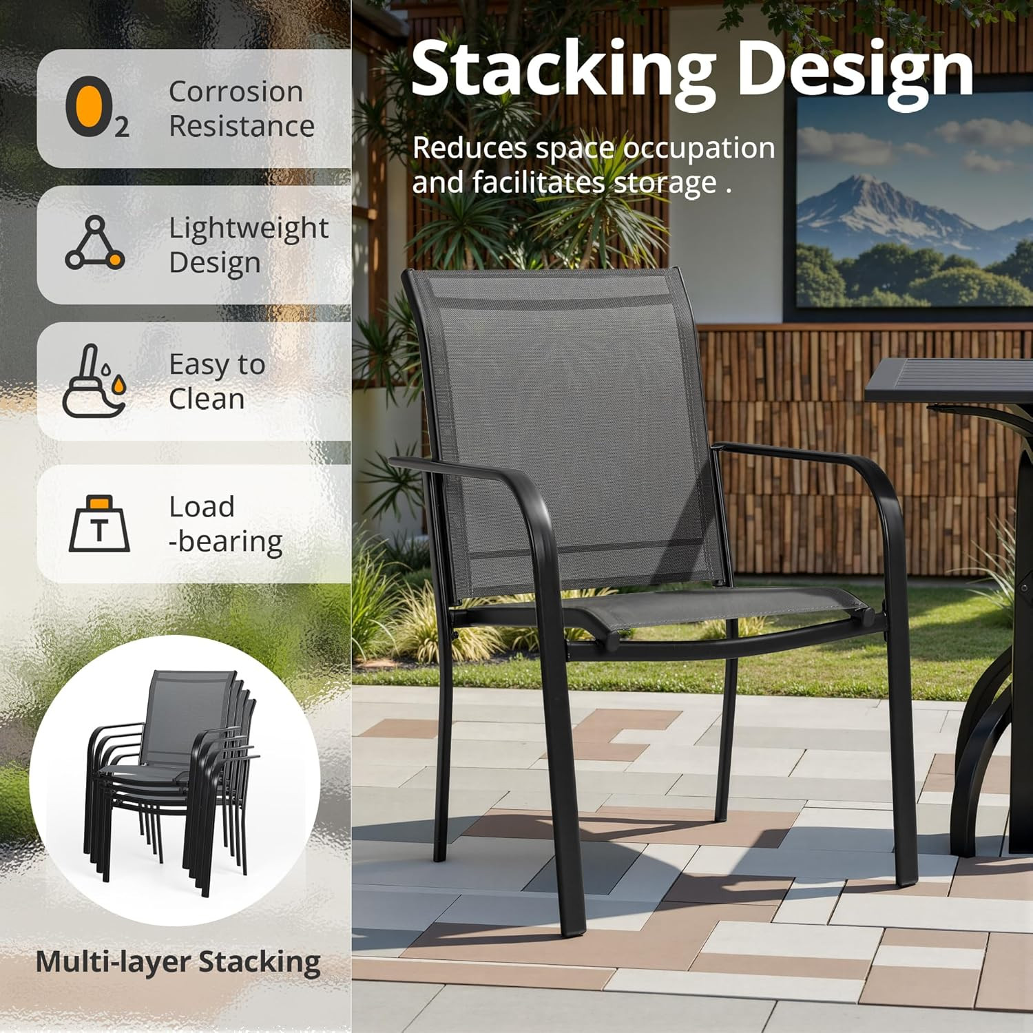 SUNCROWN 6 – Piece Outdoor Dining Set, Patio Furniture Set with 4 Textilene Dinn