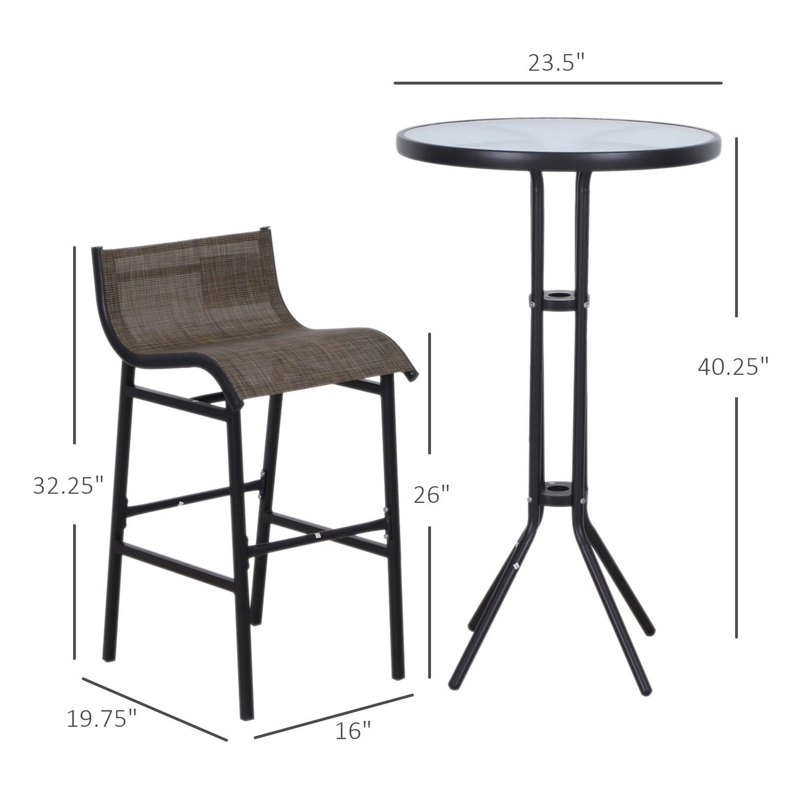 3 Piece Bar Height Outdoor Bistro Set Patio Table Chairs Garden Pool Backyard