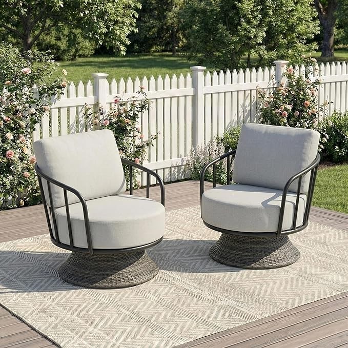 2 PCS Patio Furniture Set,Outdoor Swivel Chairs Set of 2,Wicker Patio Bistro Set