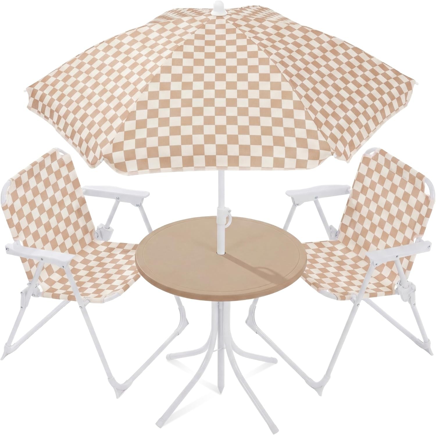 Kids Picnic Table & Chair Set W/ Umbrella 3-Piece Foldable Outdoor Table Set