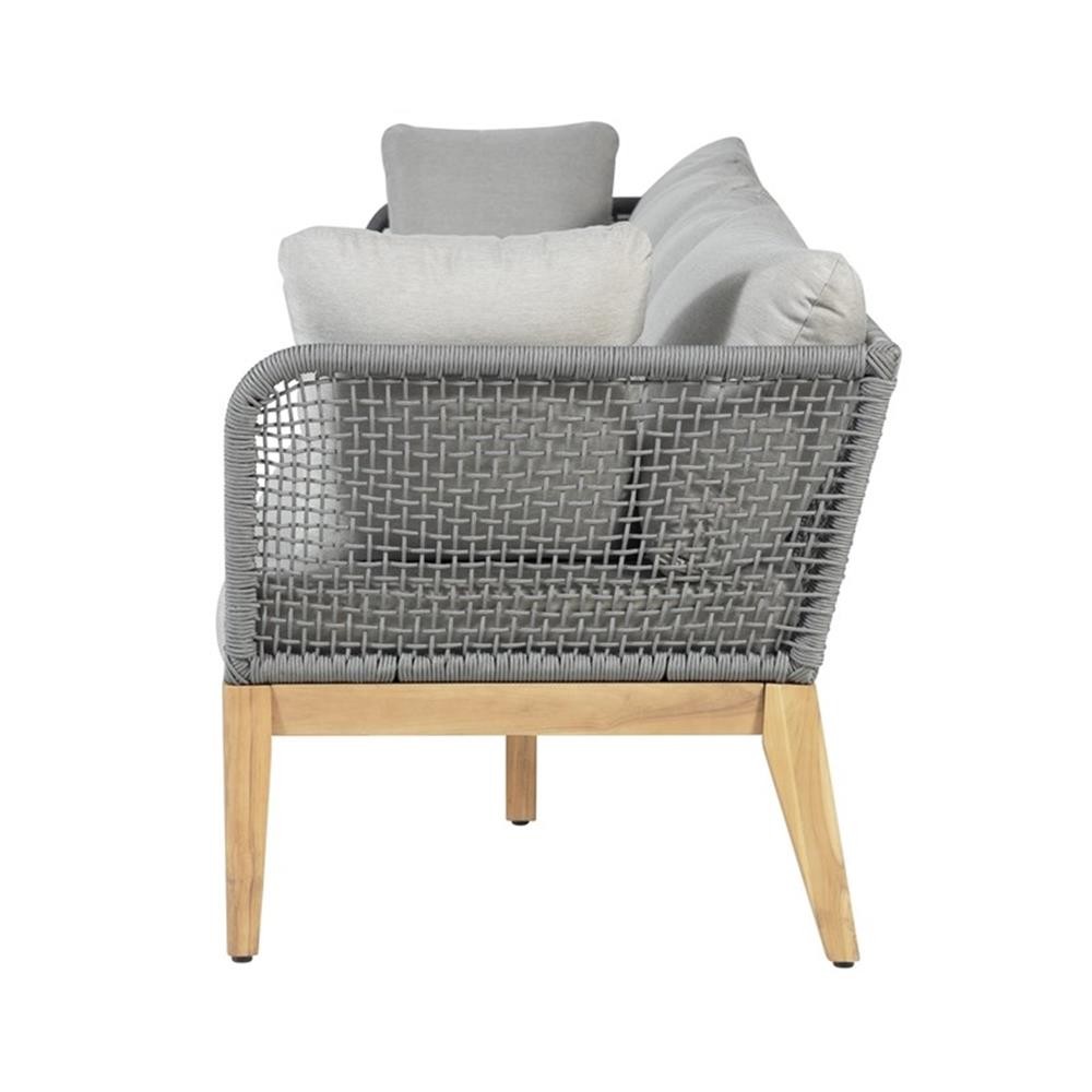 Pemberly Row Teak Wood 128″ Sofa with Gray Color Rope Design