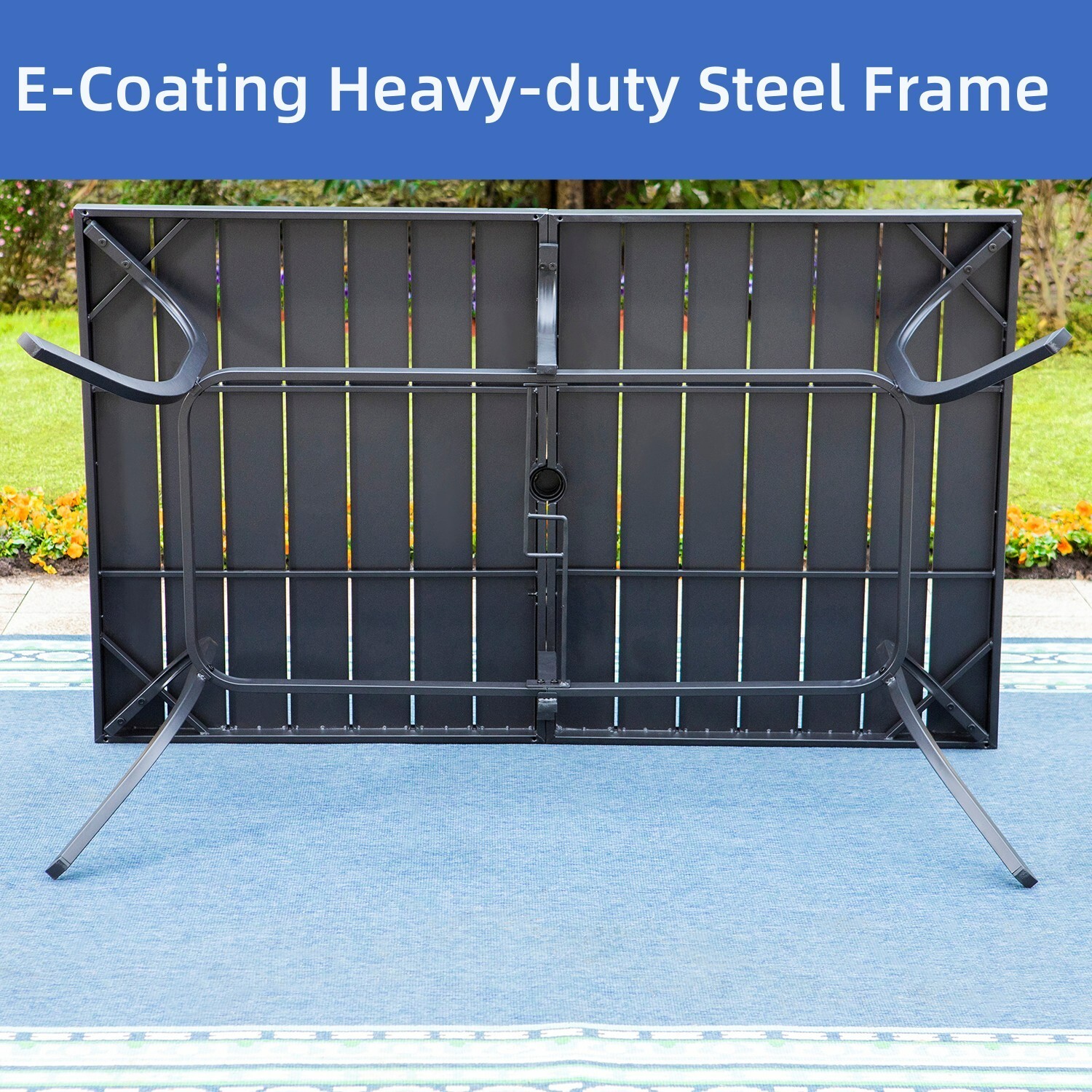 Outdoor Dining Set for 6 Person Metal Table & Fixed Chairs with Umbrella Hole