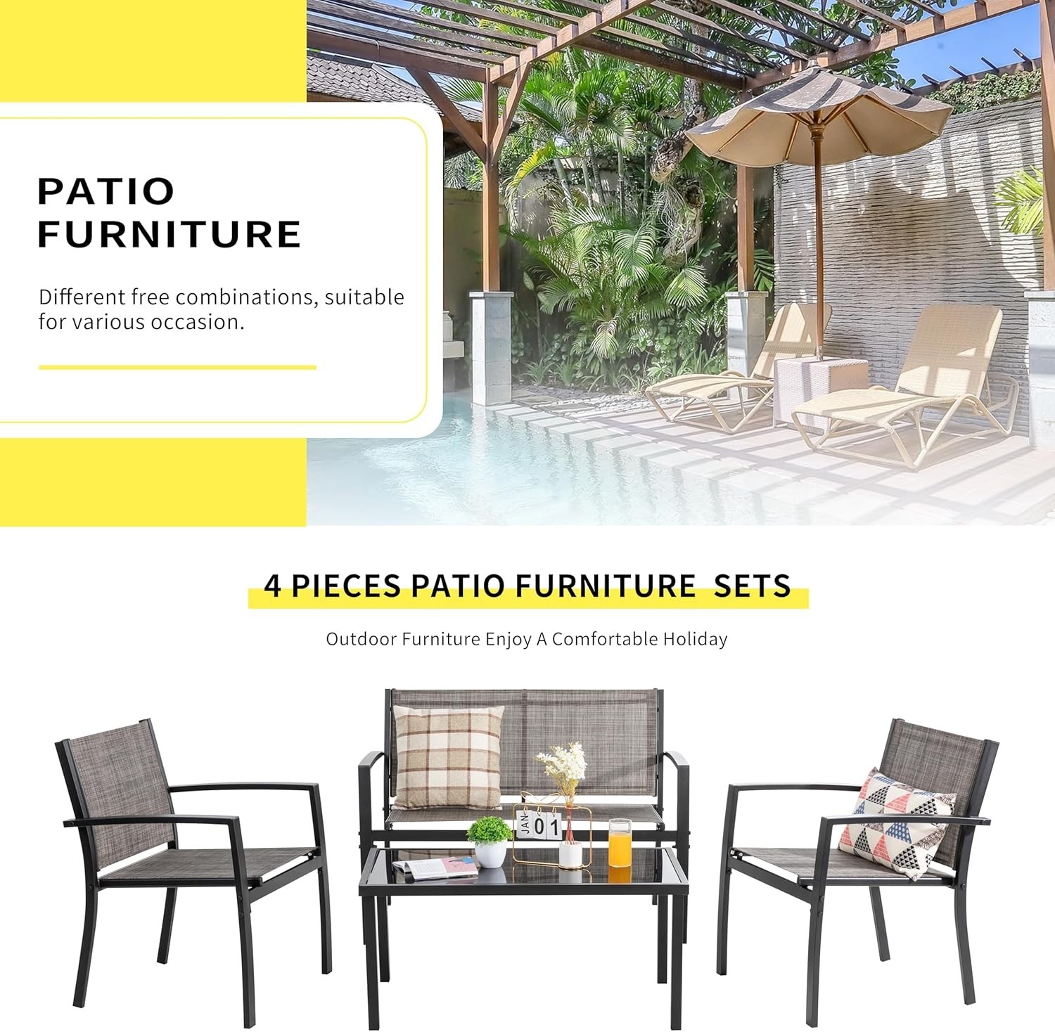 Durable Textile & Steel 4-Piece Outdoor Furniture Set – Easy Clean & Assemble