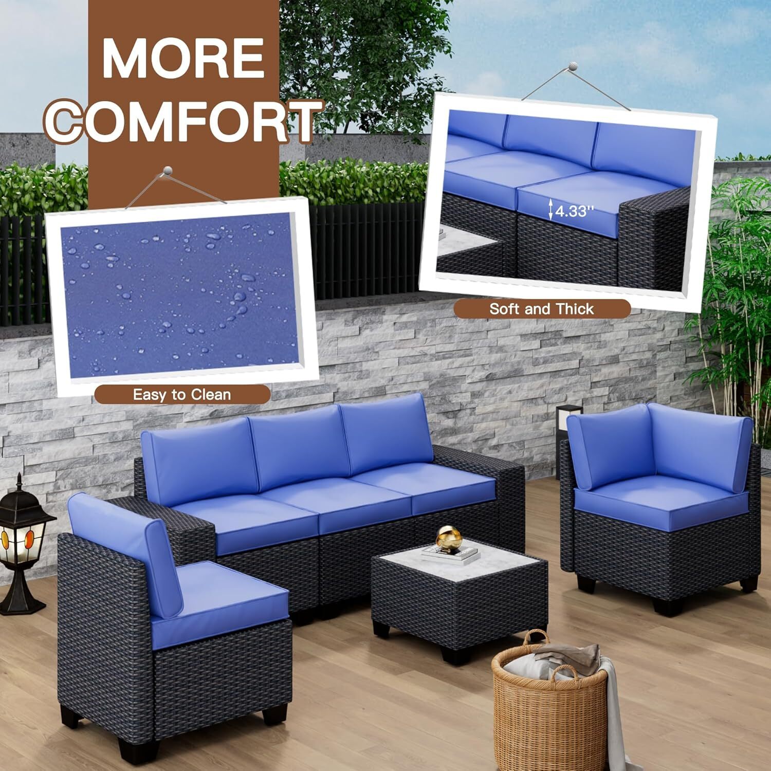 6-Piece Modular Outdoor Sectional Set, PE Rattan, UV/Weatherproof w/Coffee Table