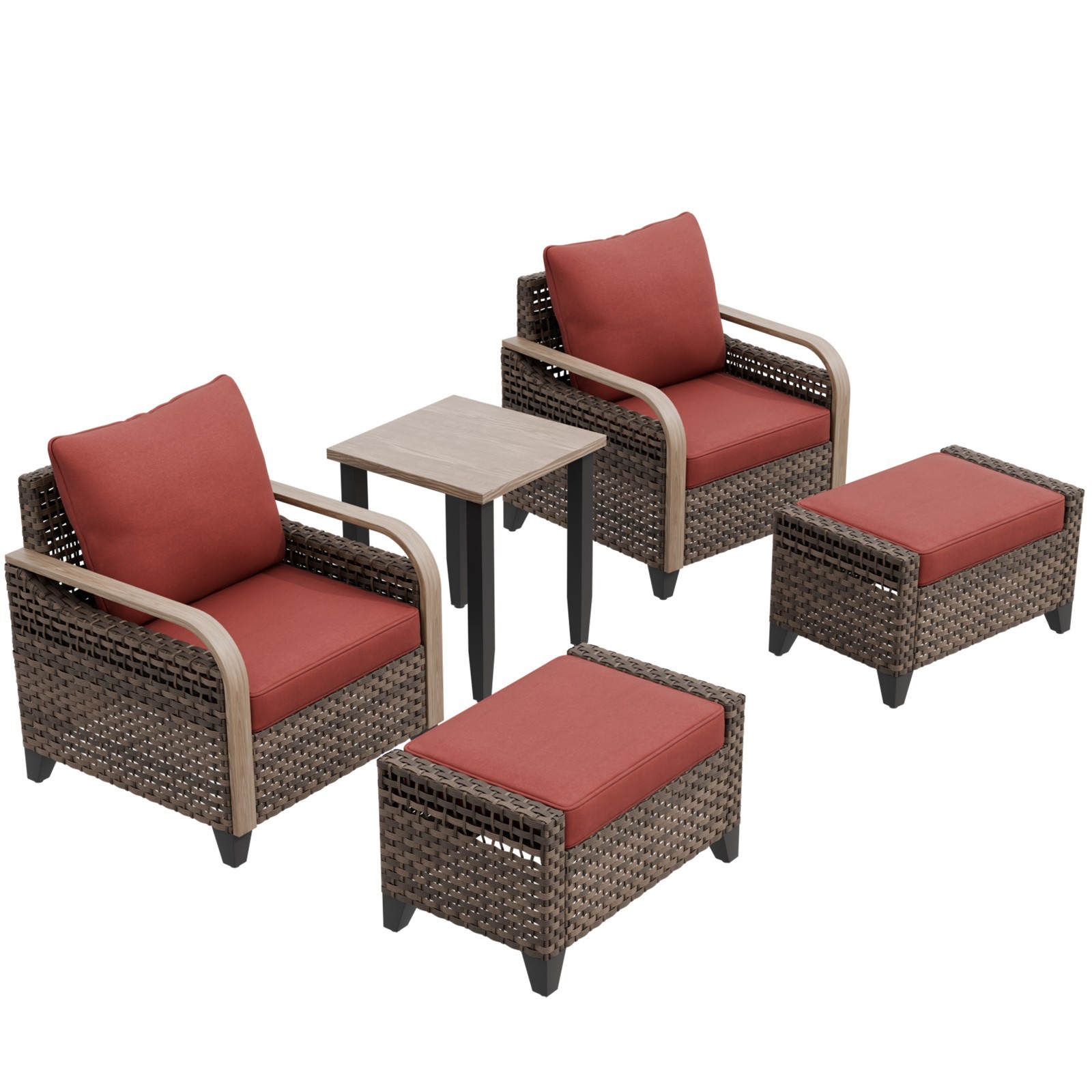 EAGLE PEAK 5 Piece Wicker Outdoor Patio Furniture Set with Ottomans