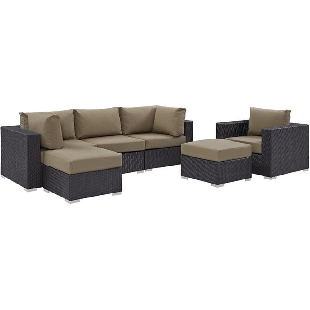 Modway Convene 6-Piece Aluminum and Rattan Patio Sectional Set in Espresso/Mocha