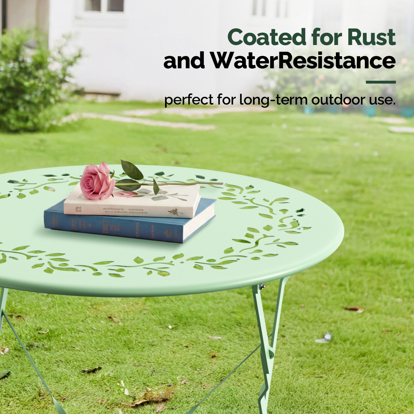 3PCS Folding Bistro Table Chairs, Dining Set with Seat Cushions for In/Outdoor