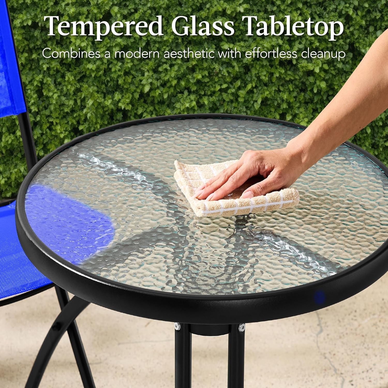 3-Piece Patio Bistro Dining Furniture Set w/Textured Glass Tabletop 2 Steel