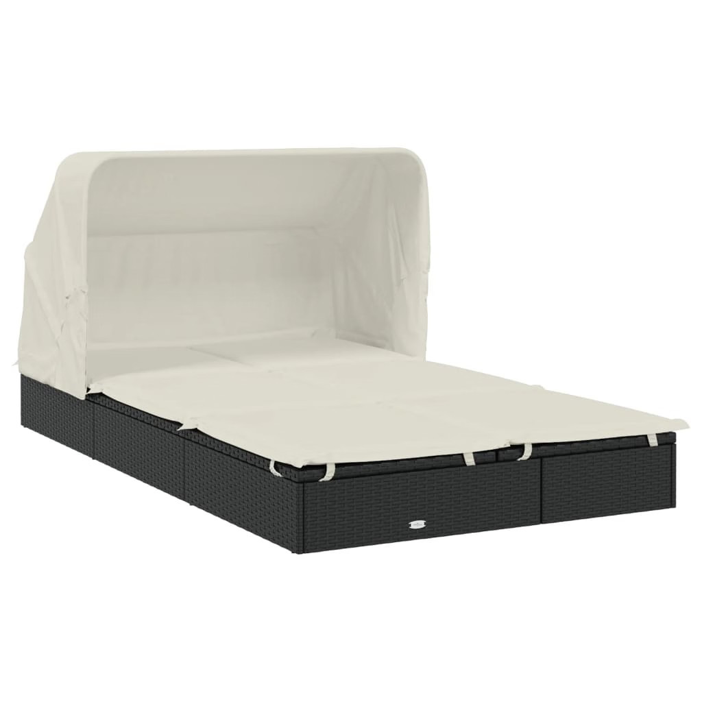 Sunbed Black PE Rattan, Powder-Coated Steel, 100% Polyester Double
