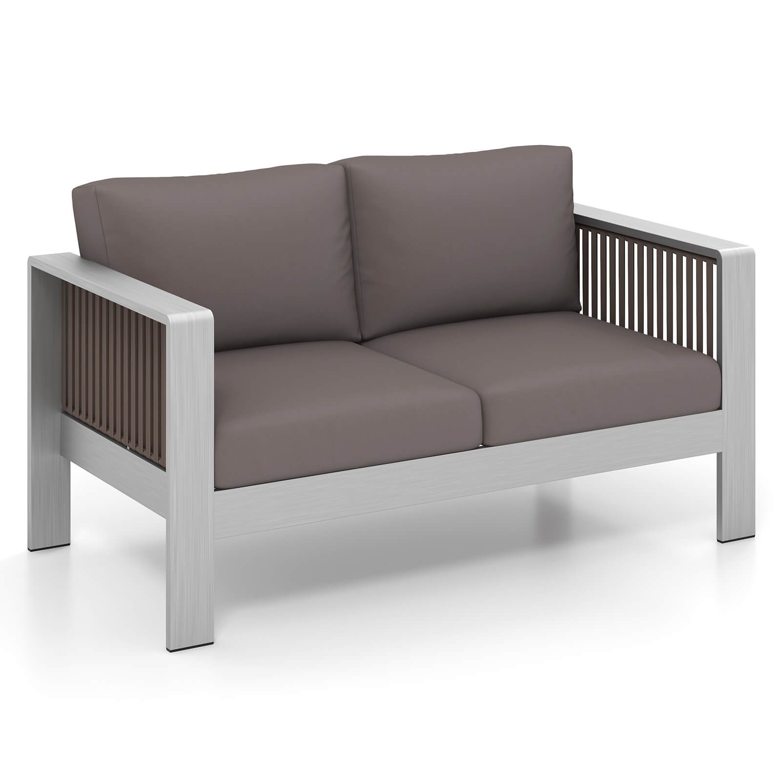 Patio Loveseat Sofa Aluminum Outdoor Furniture w/ Thick Back & Seat Cushions