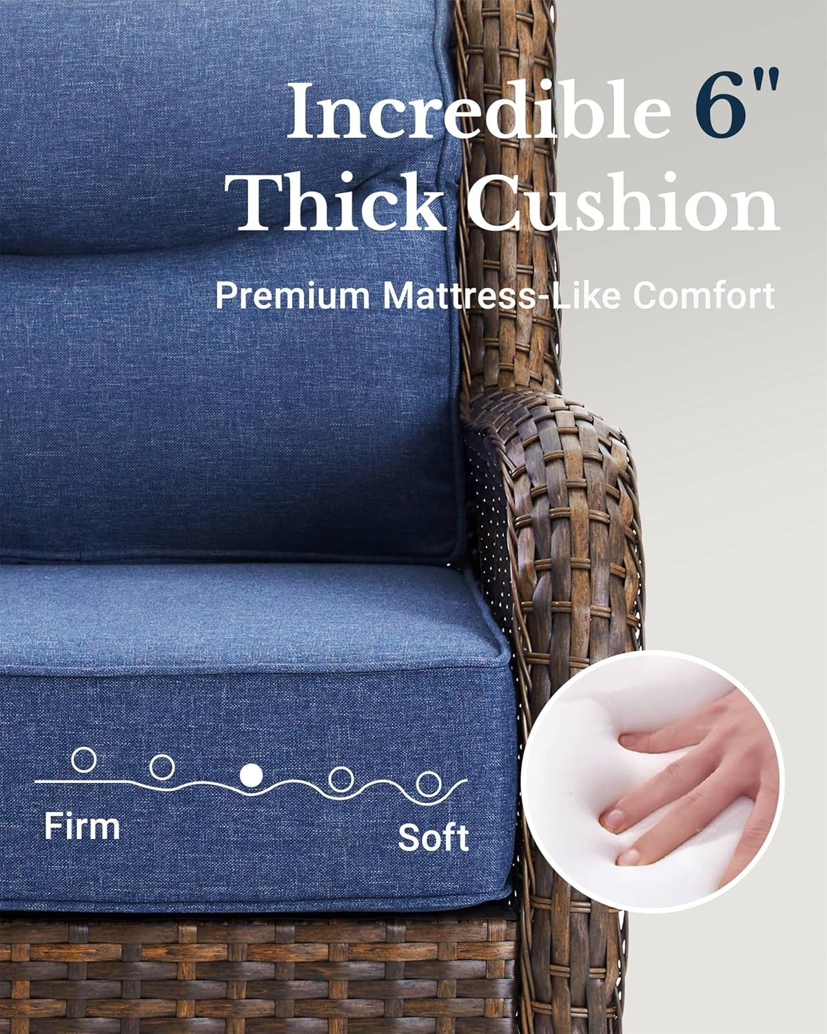 Spacious Luxury Patio Furniture Set – 6-Inch Cushions, 360° Swivel Chairs