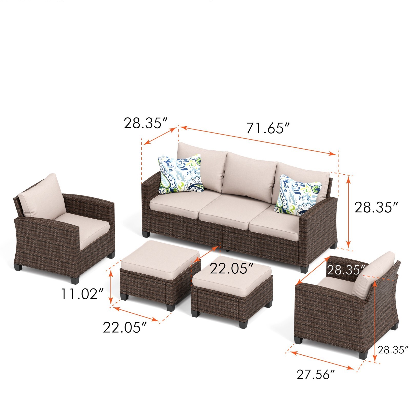 Patio Conversation Set Outdoor Sectional Sofa Set Rattan Furniture Heavy Duty