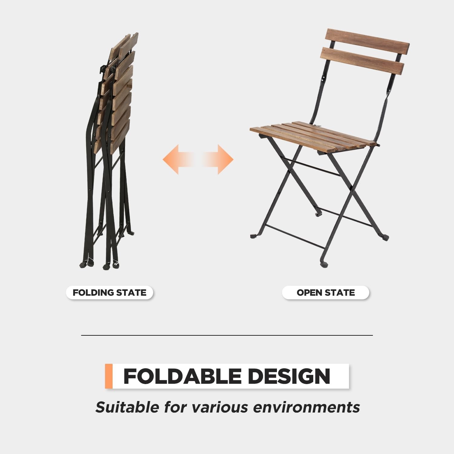 FDW 3-Pc Folding Patio Bistro Set, All-Weather Outdoor Furniture (Brown)