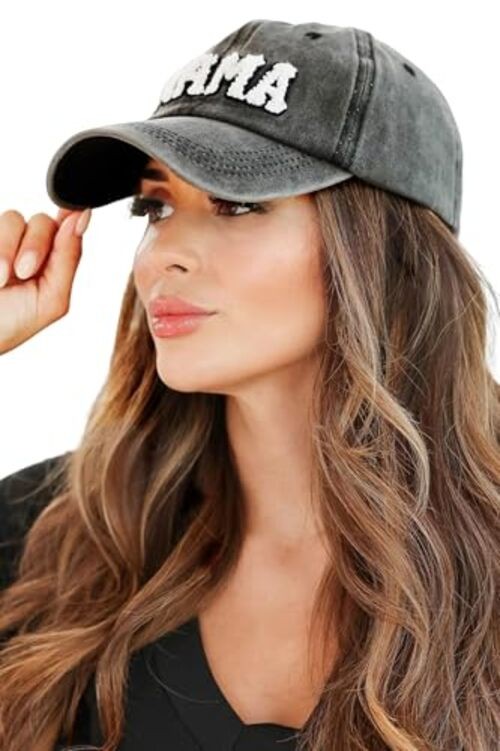 Chenille-Patch Mama-Baseball-Cap Cotton Baseball-Hat-for-Women Medium Black