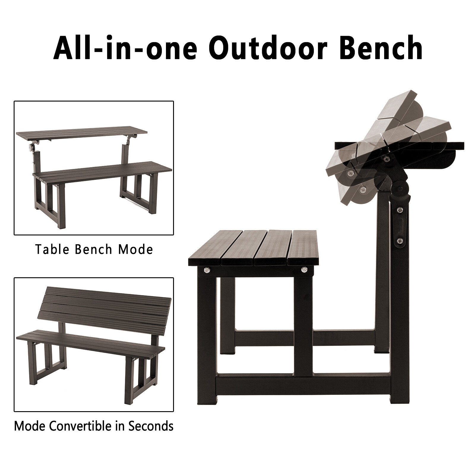 TECSPACE New Aluminum 2-colour Outdoor Convertible Bench All-in-one Table&Bench