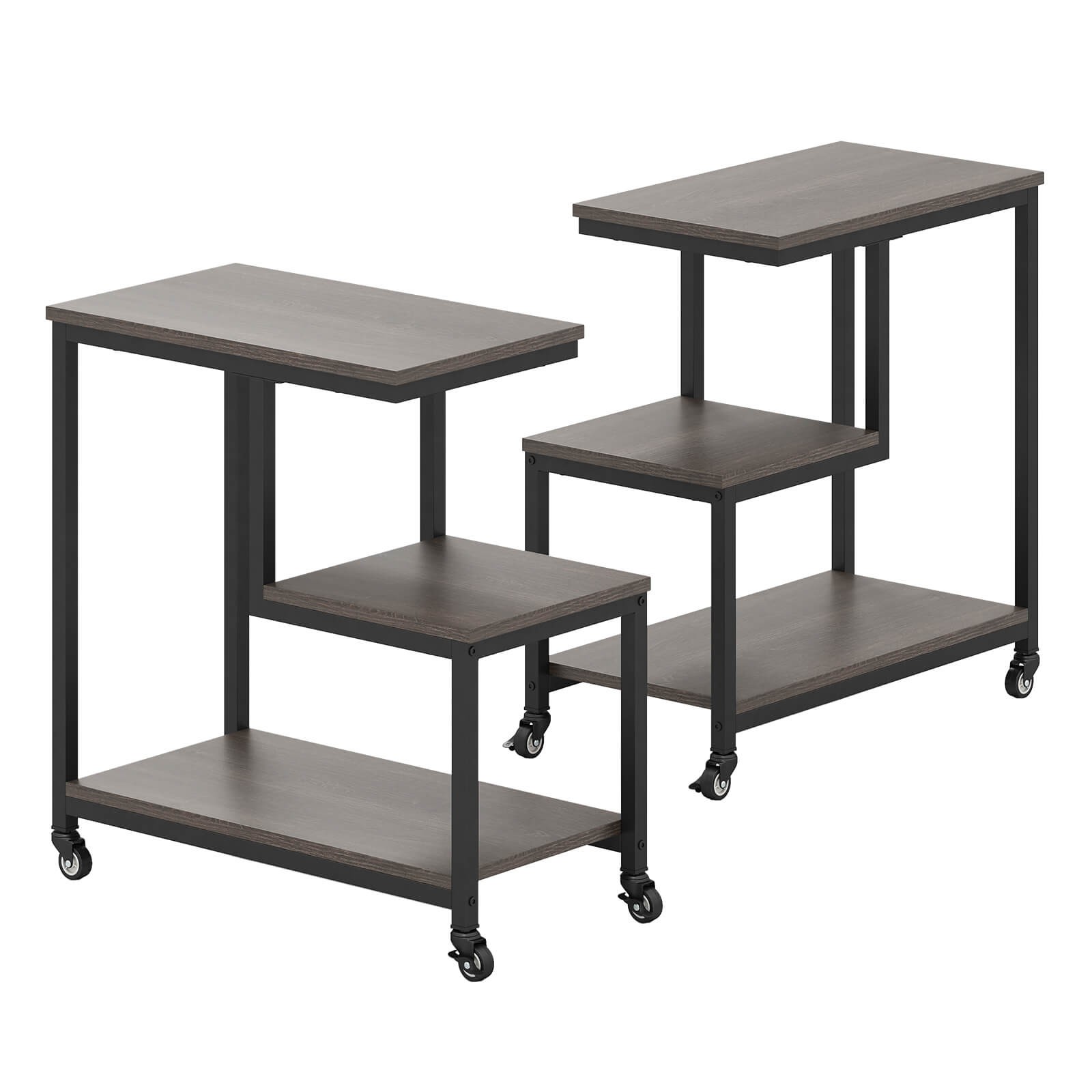 2 PCS Modern G-Shaped End Table Home 3-Tier Side Table w/ Storage Shelves