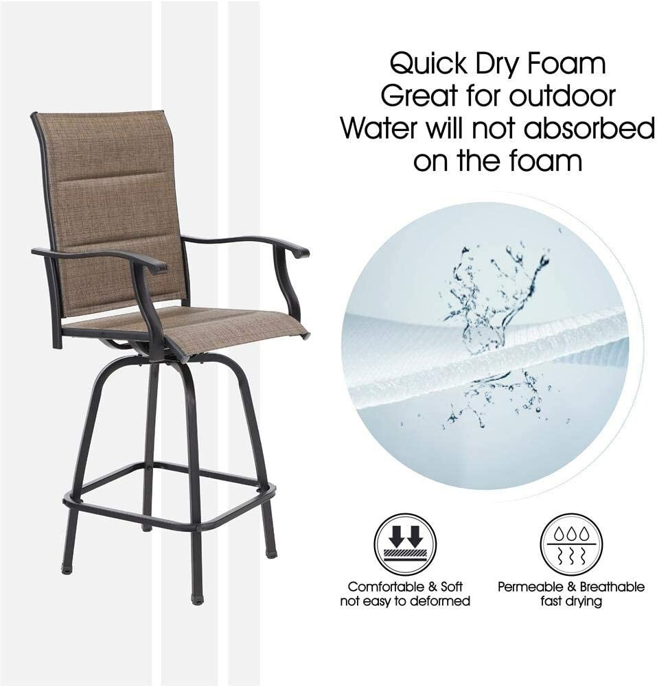 PHI VILLA 3 PCS Swivel Bar Stools Patio Dining Table Bar Sets High Back Outdoor