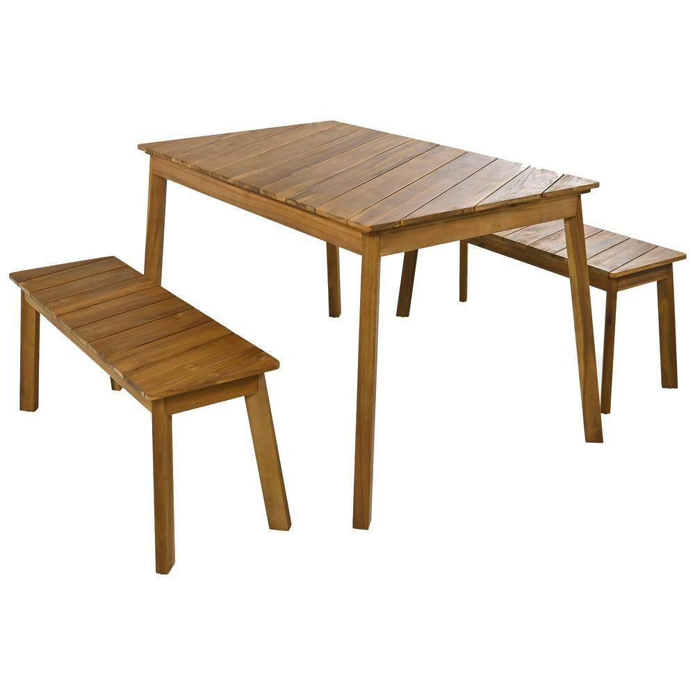 3-Piece Outdoor Patio 50 In. Light Brown Rectangle Wood Vintage Bench Picnic Bee