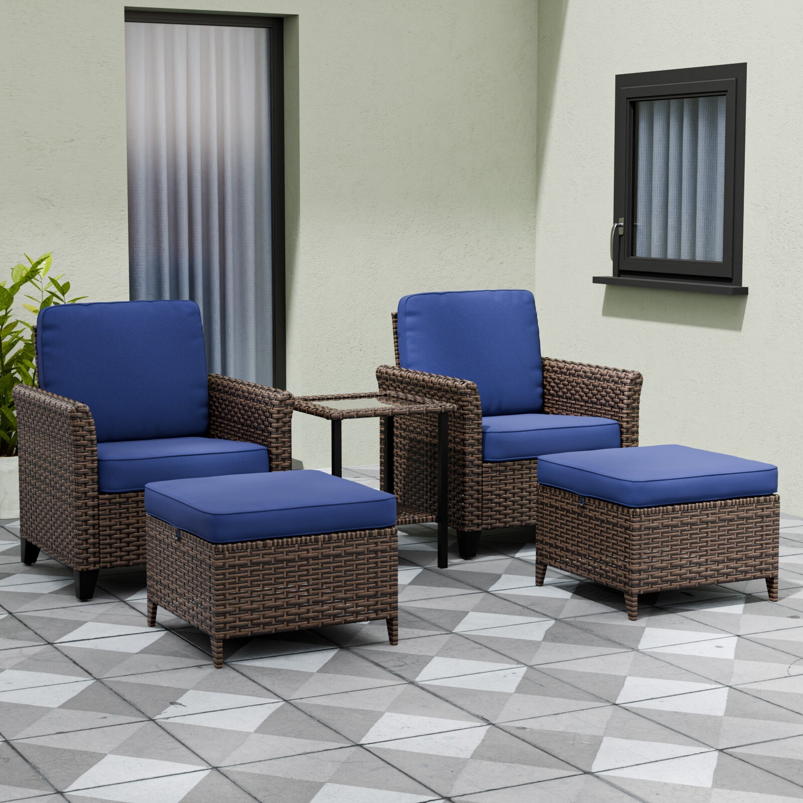 EAGLE PEAK Ocean Vista Wicker Outdoor Patio Chairs Ottomans Table