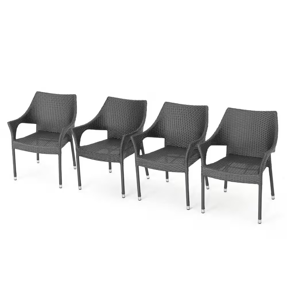 Colton Gray Wicker Stacking Outdoor Dining Armchair Set of 4