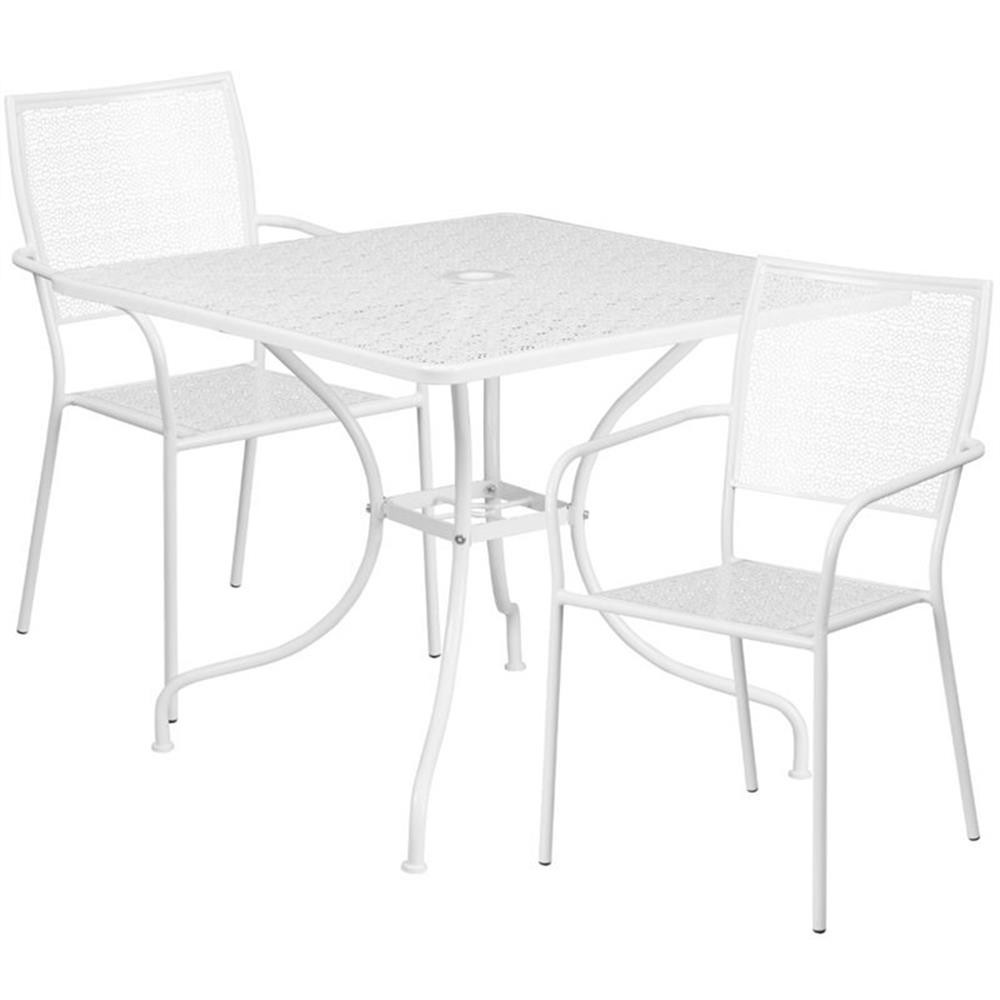 Flash Furniture 3 Piece 36″ Square Steel Flower Print Patio Dining Set in White