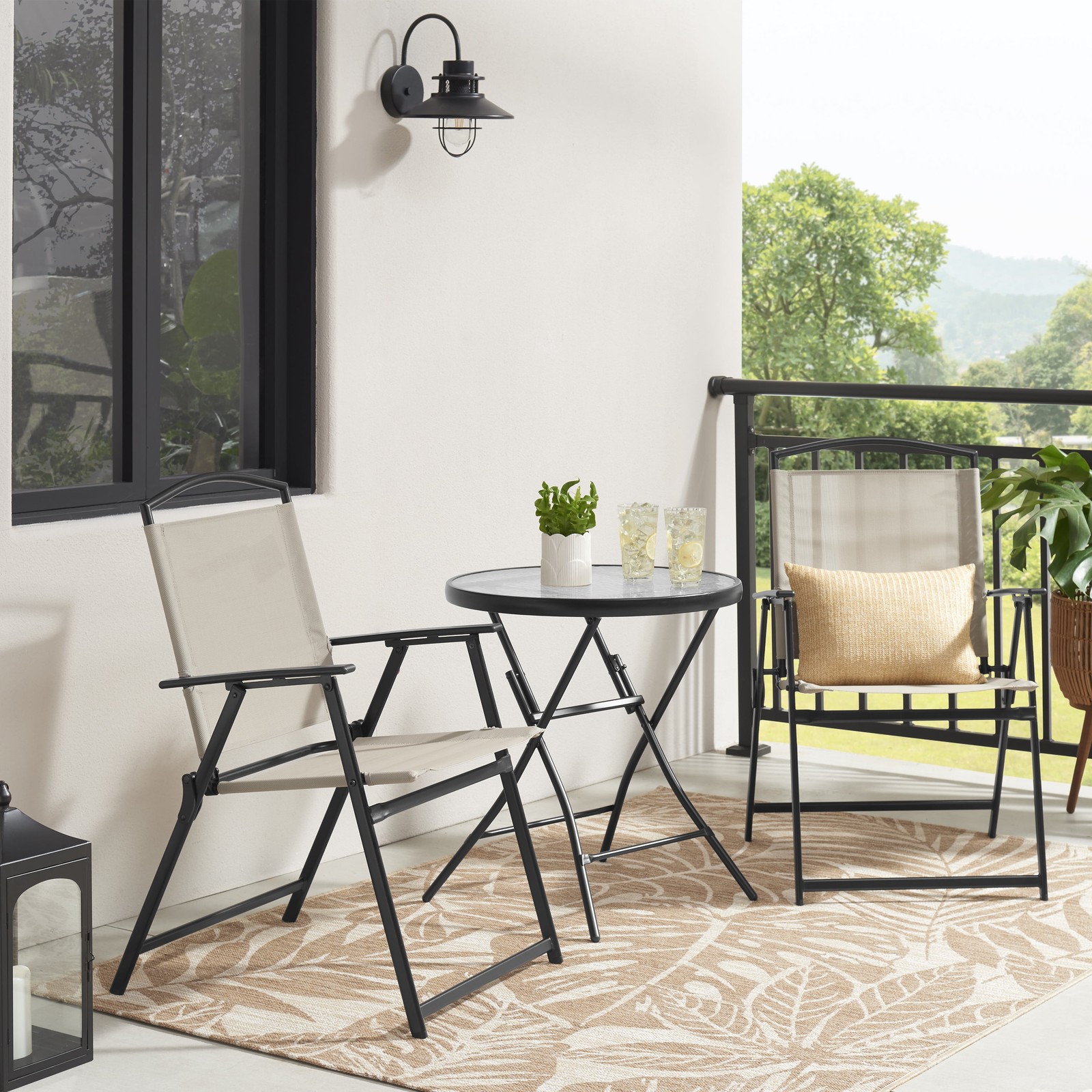 Mainstays Albany Lane 3-Piece Outdoor Bistro Set, Folding Chairs & Glass Table