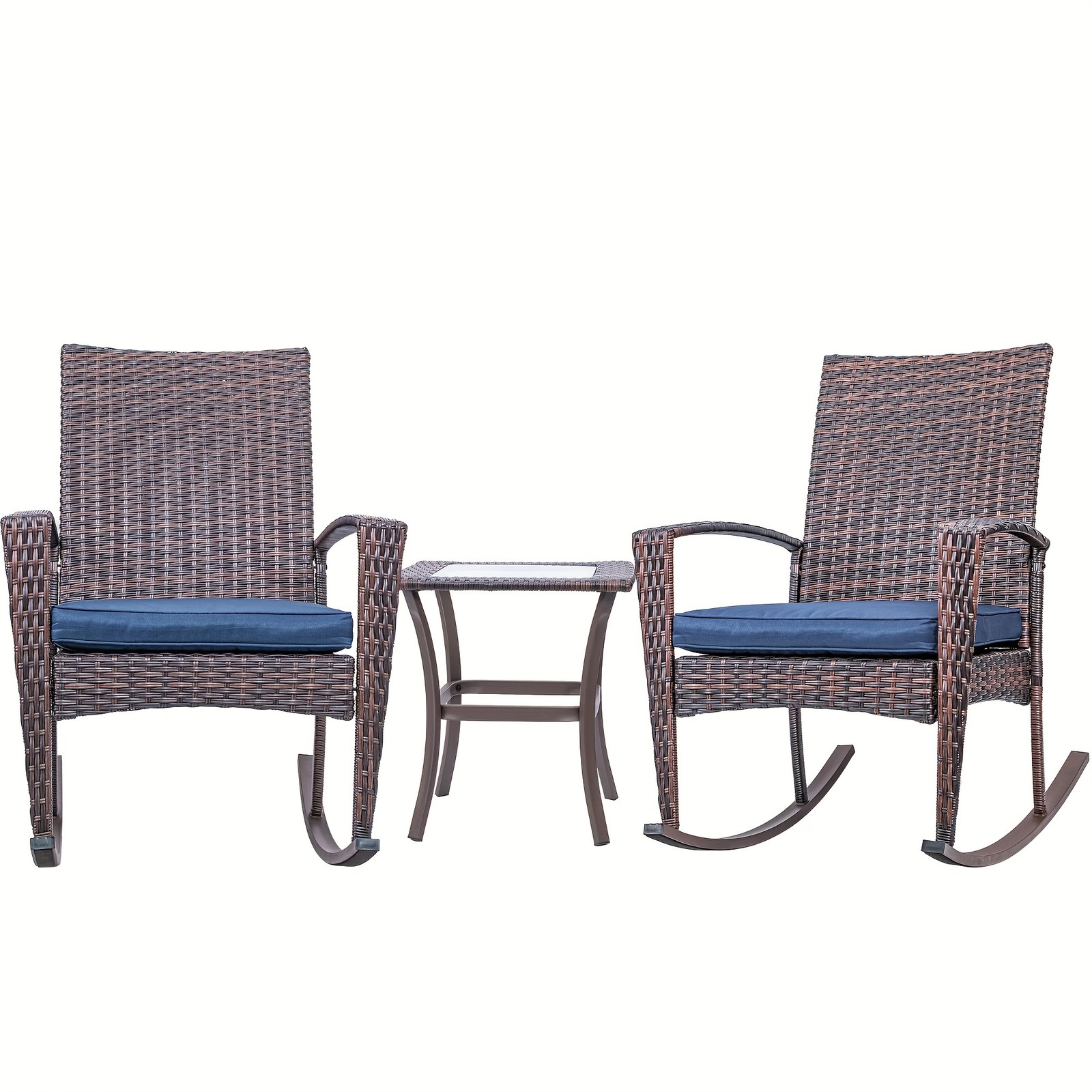 3 PACK Wicker Rocking Patio Furniture Set W/Seat Cushion Rattan Patio Furniture