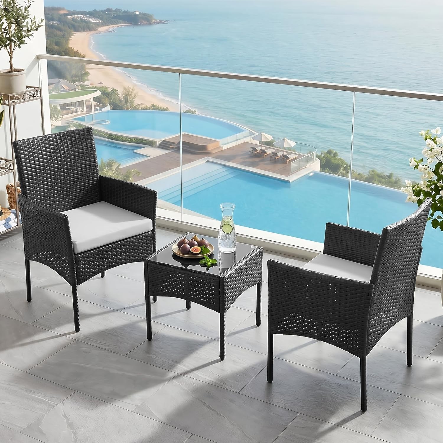 3 Piece Patio Furniture Set, All-Weather Outdoor Conversation Set with Removable