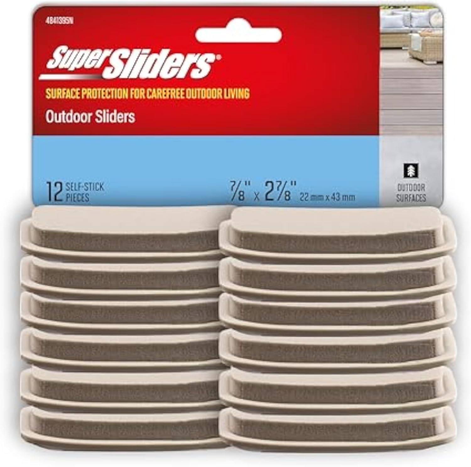 Durable 7/8″ x 2 7/8″ Rectangular Self-Adhesive Outdoor Sliders – Beige 12 Pack