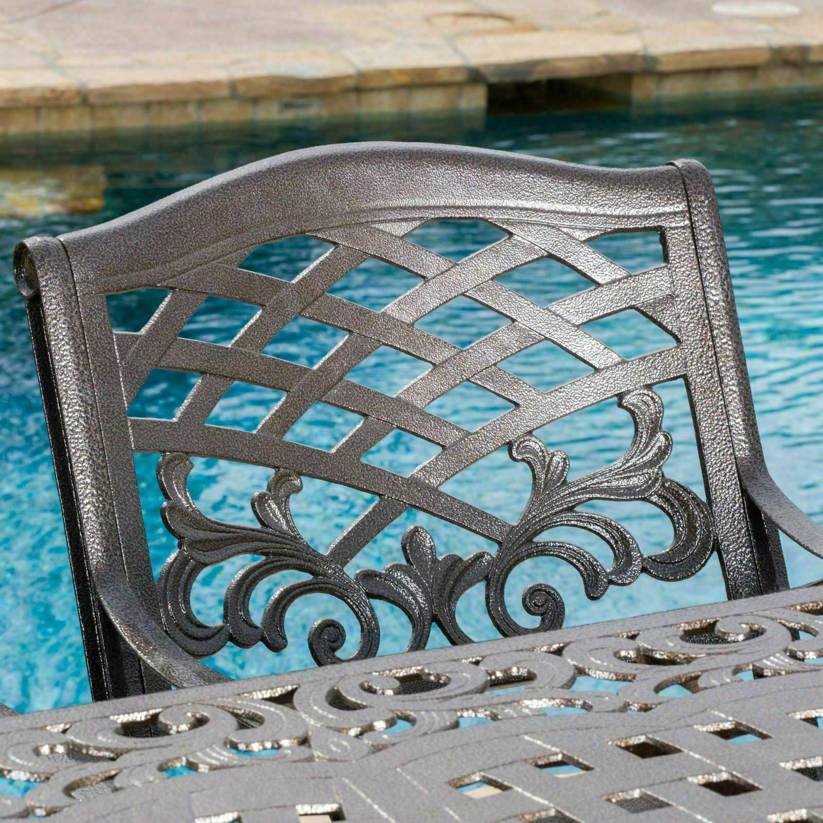 Odena Outdoor 7-piece Cast Aluminum Rectangle Bronze Dining Set
