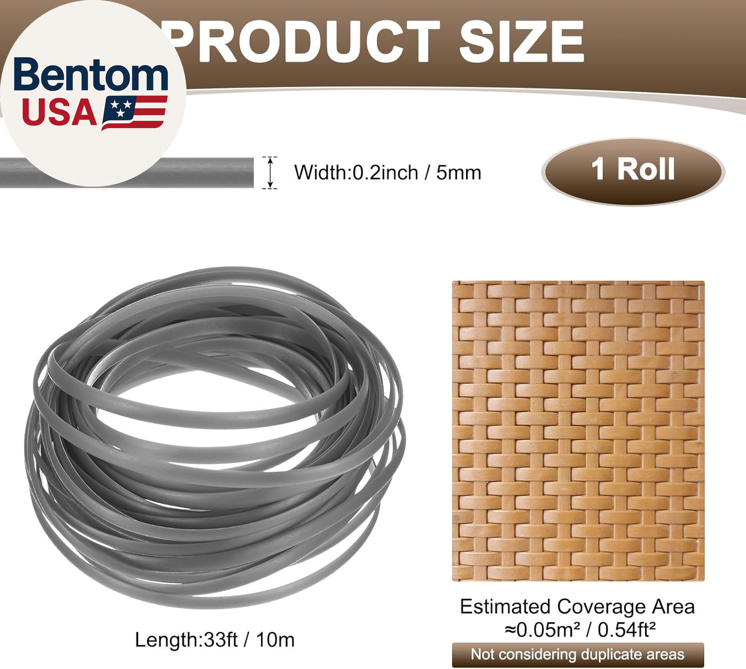 1-Pack Wicker Repair Kit, 5Mm X 33Ft/10M Plastic Flat Rattan Replacement Supplie