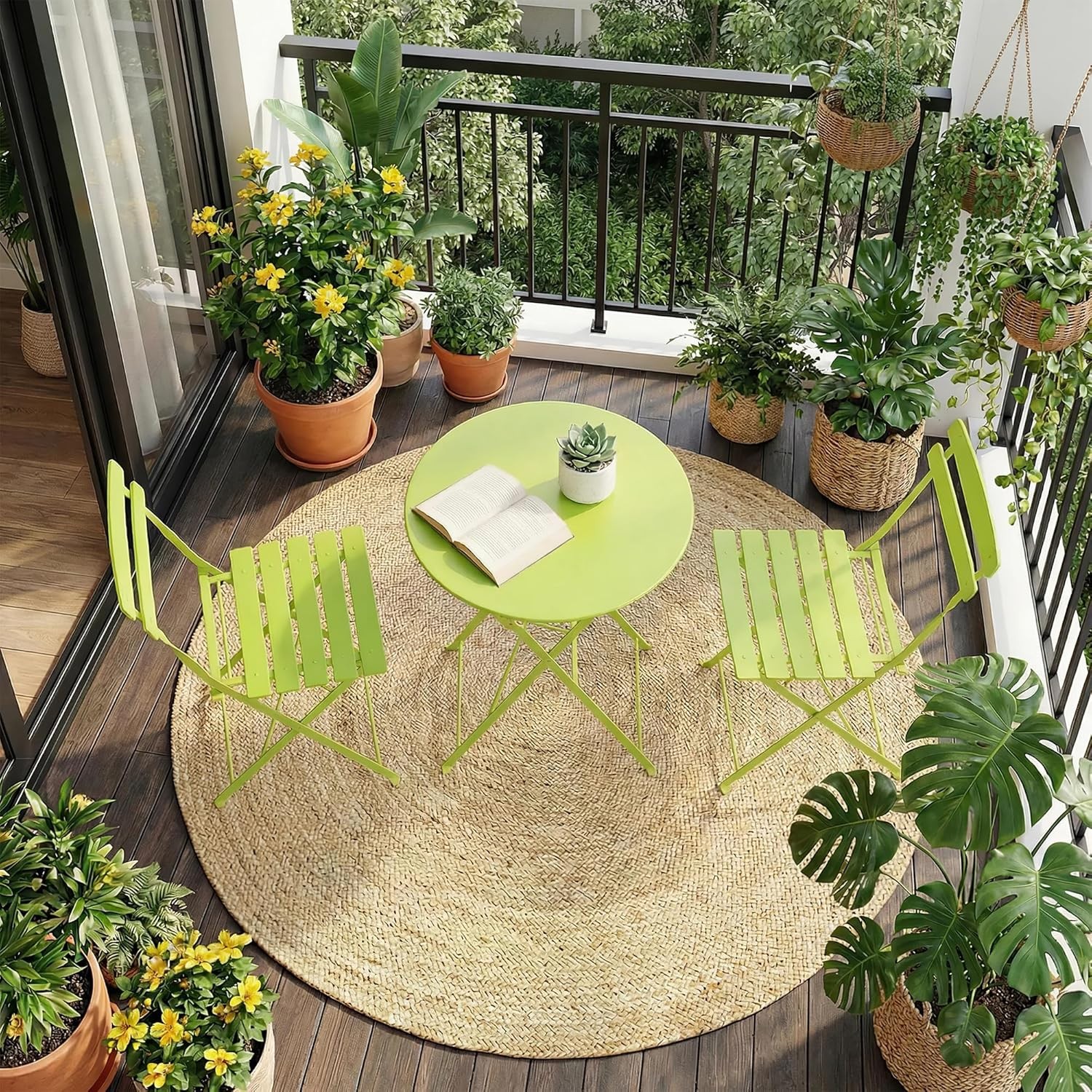 3 PCS Folding Bistro Set Patio Table and 2 Chairs Set Outdoor Balcony Furniture