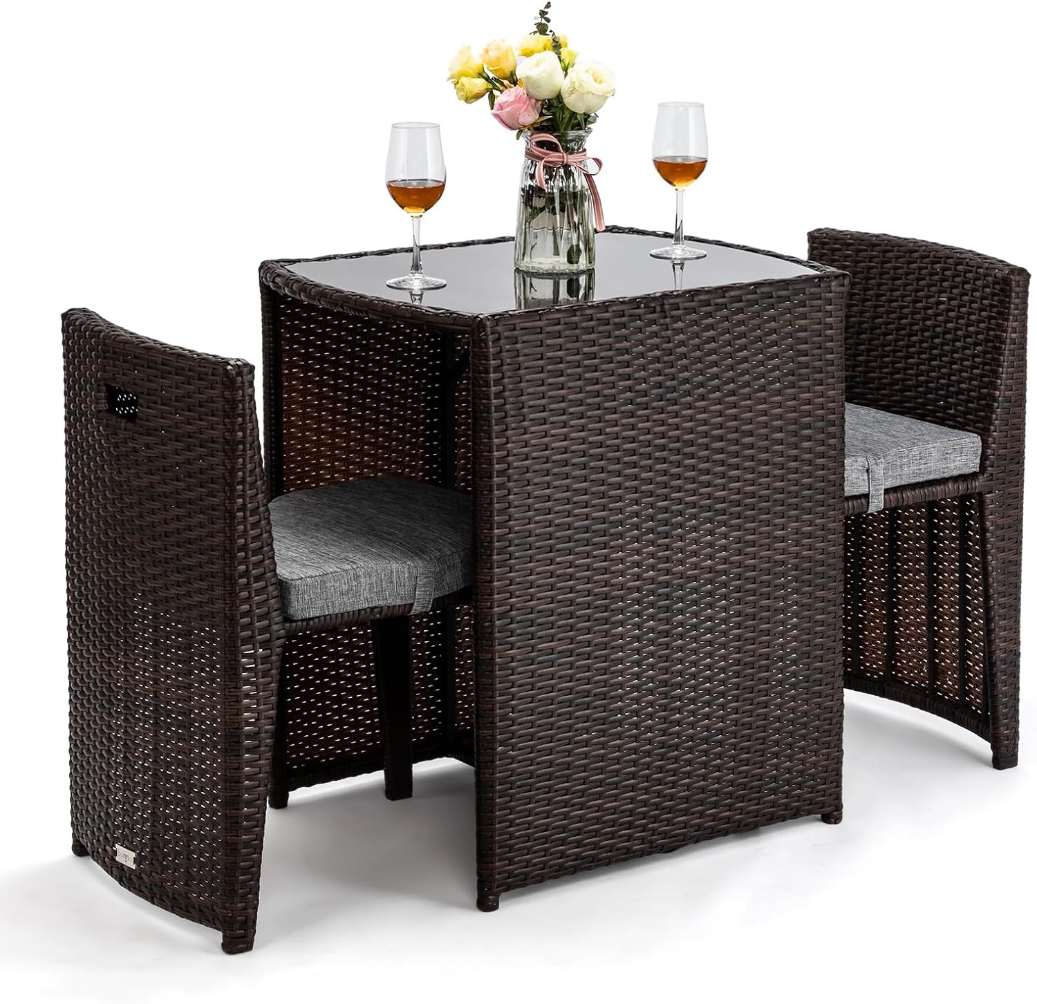 3 PCS Wicker Outdoor Patio Bistro Set Patio Furniture Set Small Space