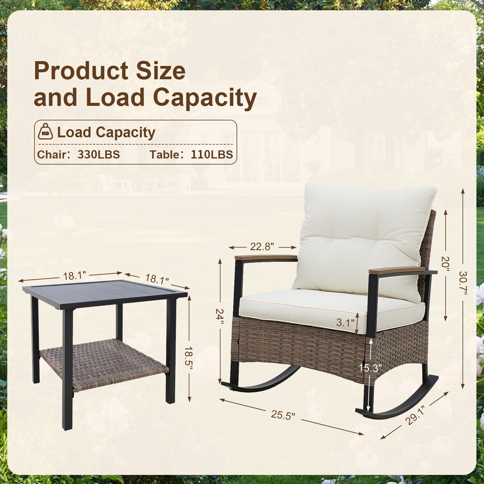 EAGLE PEAK 3 Piece Outdoor Conversation Set 2 Rocking Chairs and Side Table
