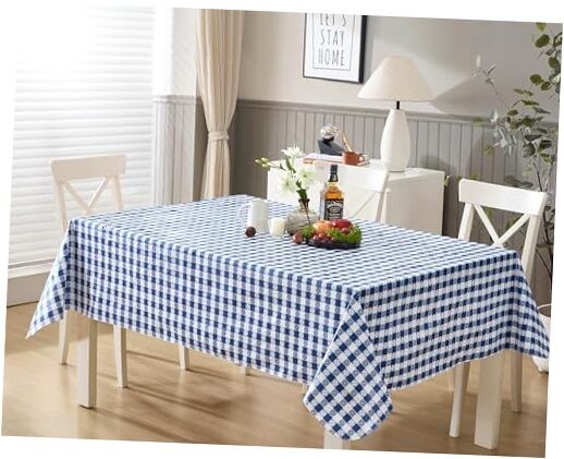 60 x 102 Inch Rectangle Vinyl Tablecloth with 60″ x 102″ Rectangle Blue