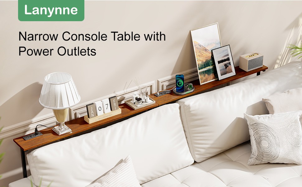2 Pa 79″ Behind Couch Table with Adjustable Height Narrow Console Sofa
