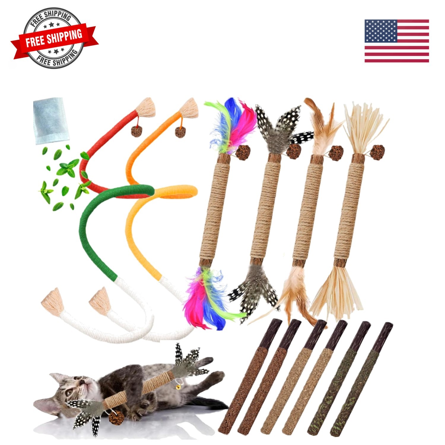 Cat Toys 12PCS Toy for Indoor Kitten Toys Cat Chew Stick for Dental Cleaning …