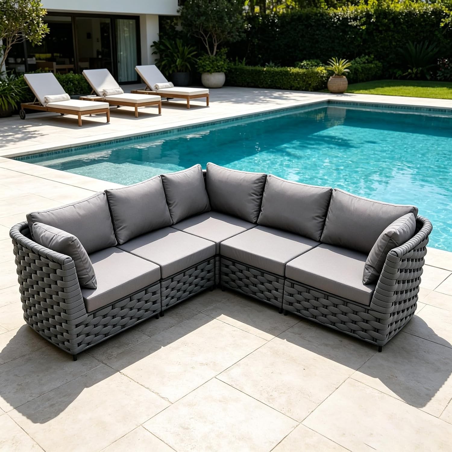 TWT 3 Piece Outdoor Patio Furniture Set Rope Weave Conversation Sofa with