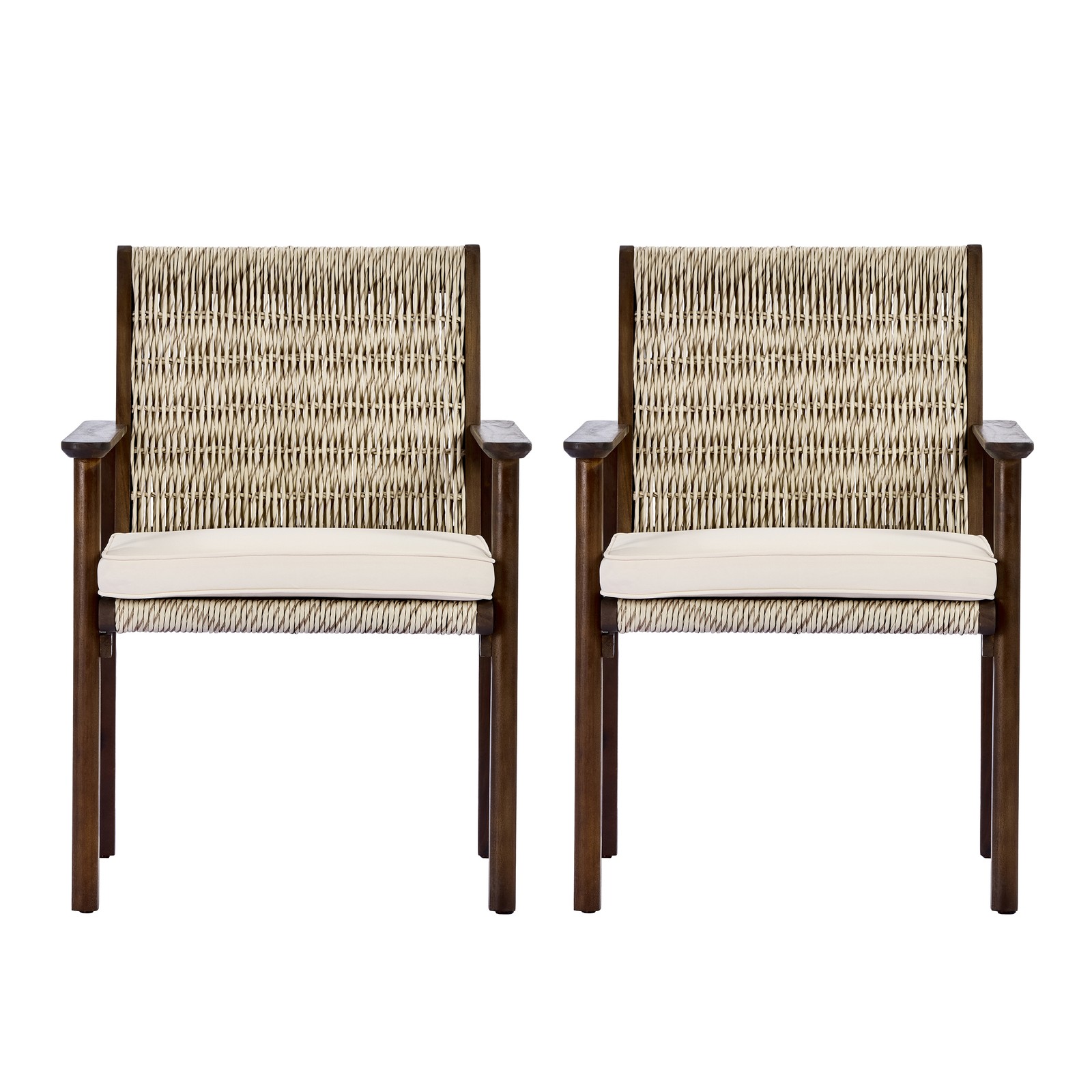 Acacia Wood Wicker Rattan Patio Dining Chair with Cushion (Set of 2)