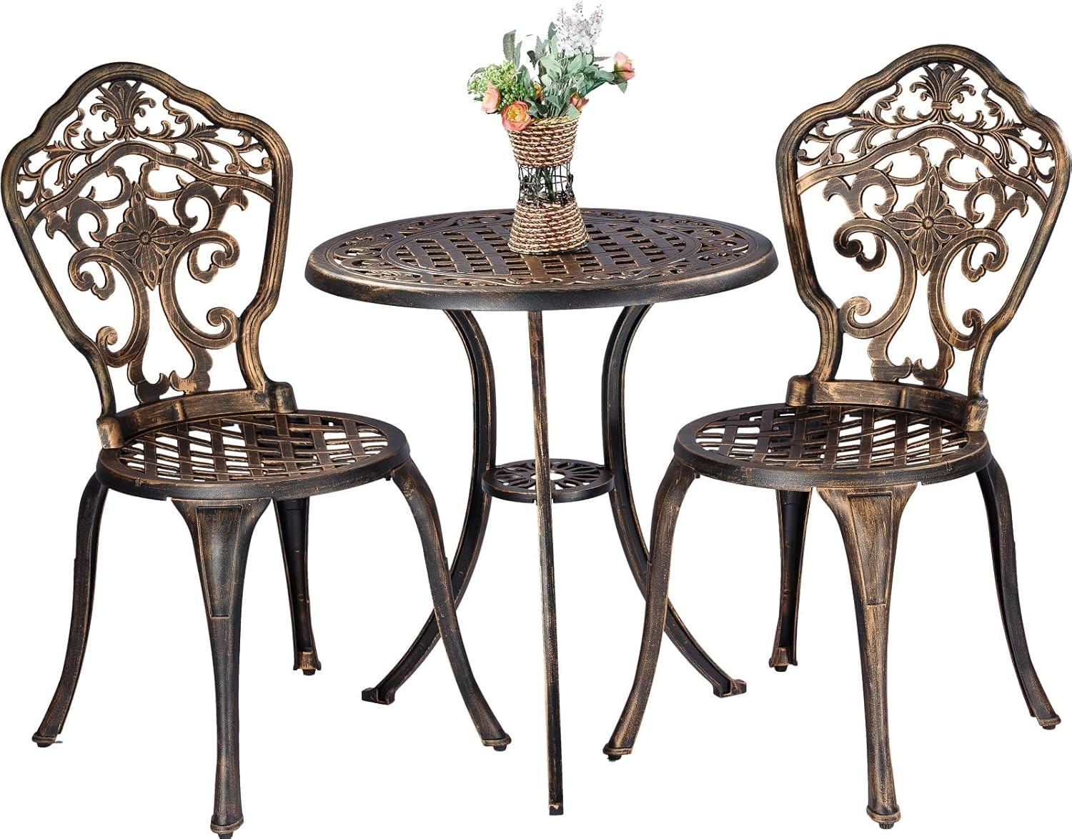 Bistro Set 3 Piece Rustproof Cast Aluminum Patio Furniture Sets 2 Chairs and 1 r