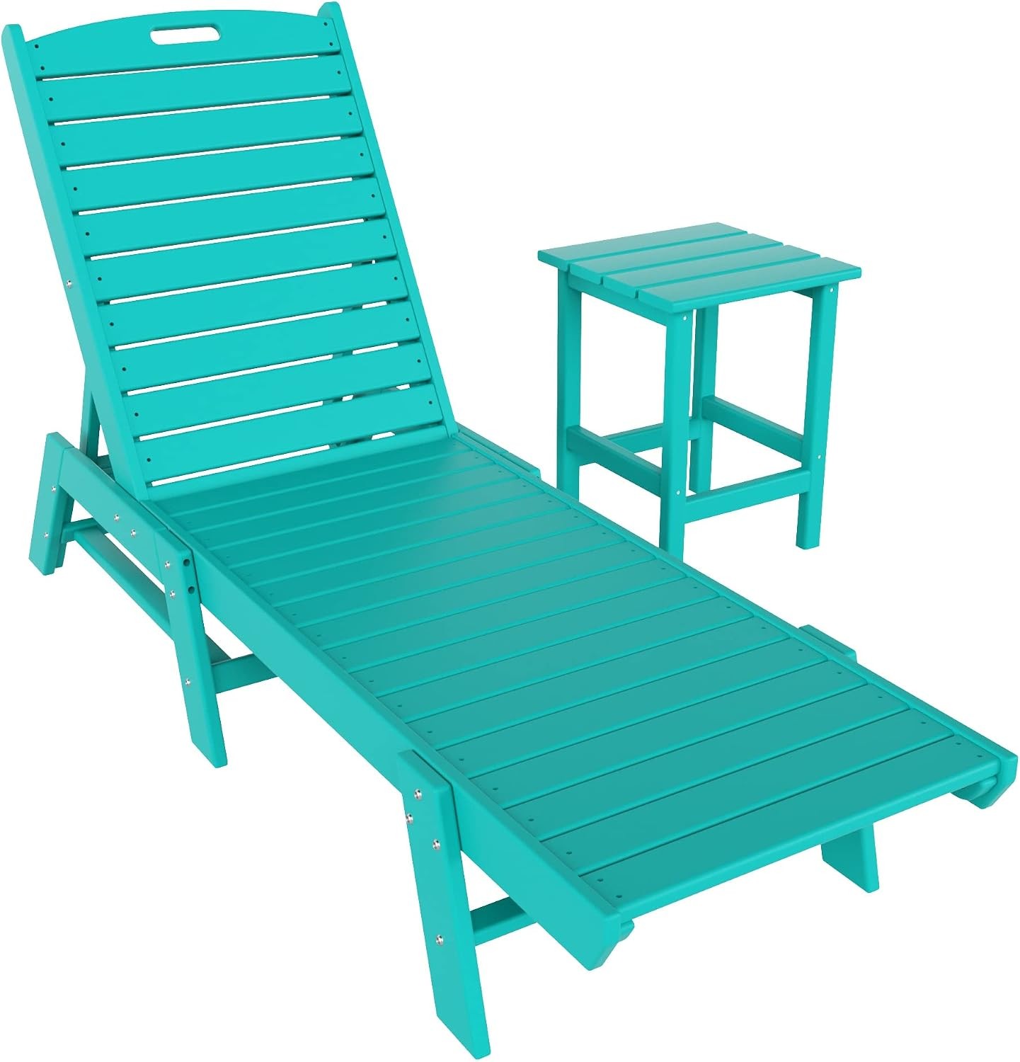 Outdoor Reclining Slatted Patio Chaise Lounger 2 PCS Set HDPE Home Furniture