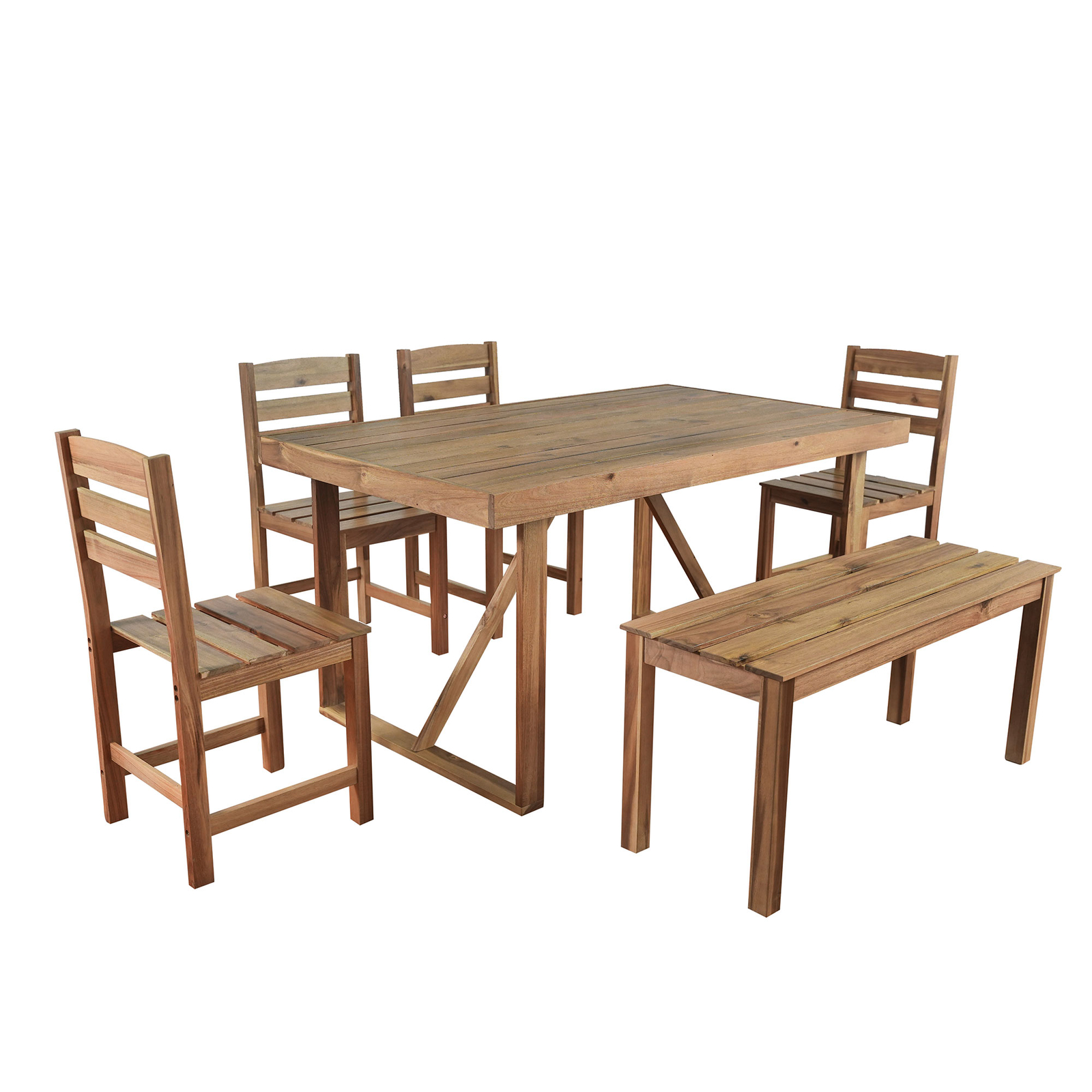 6Pieces Patio Furniture Dining Set Acacia Wood Outdoor Table and Chairs Backyard