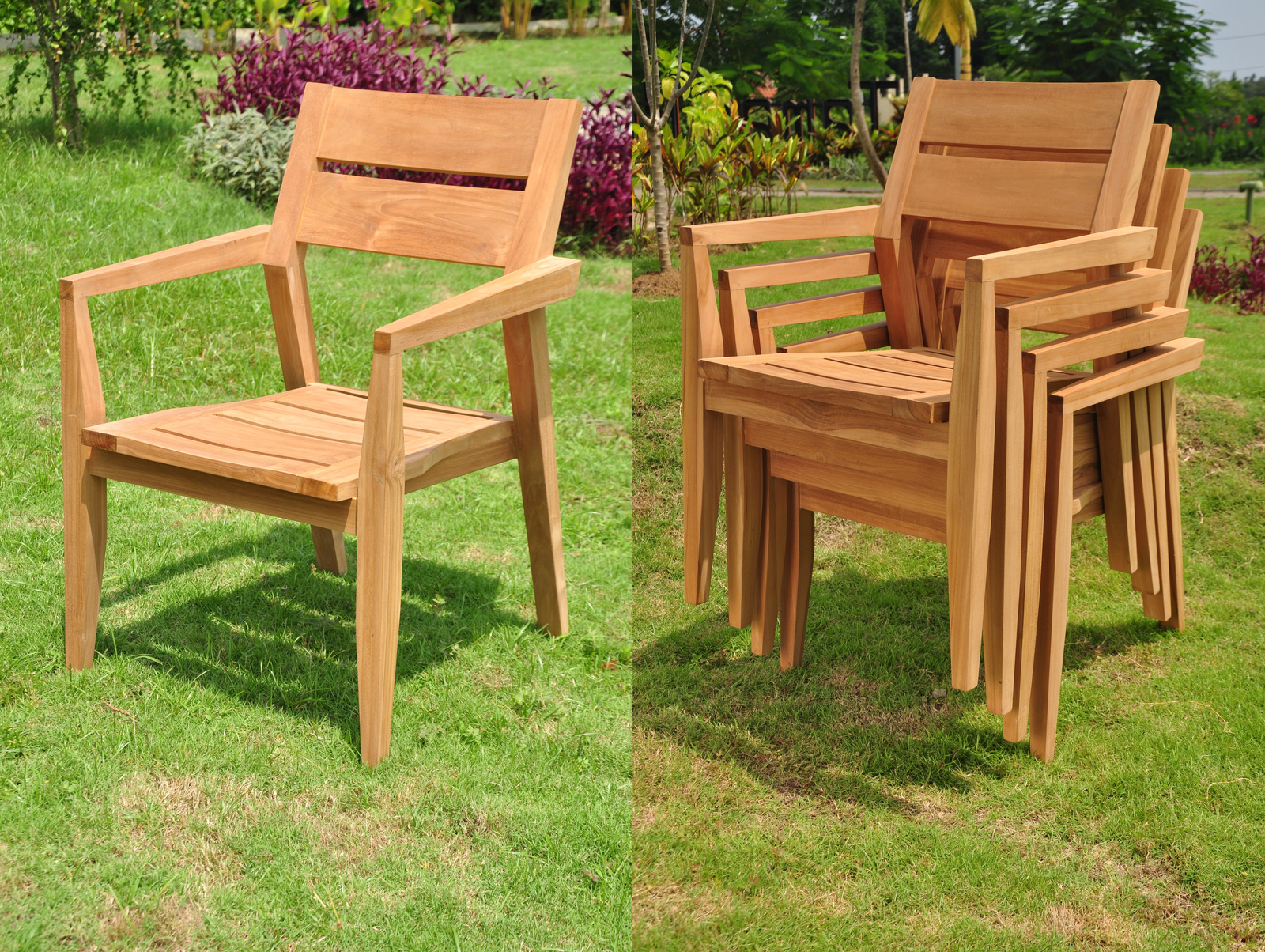4pc Grade-A Teak Dining Set 36″ Round Table 3 Vellore Stacking Arm Chair Outdoor