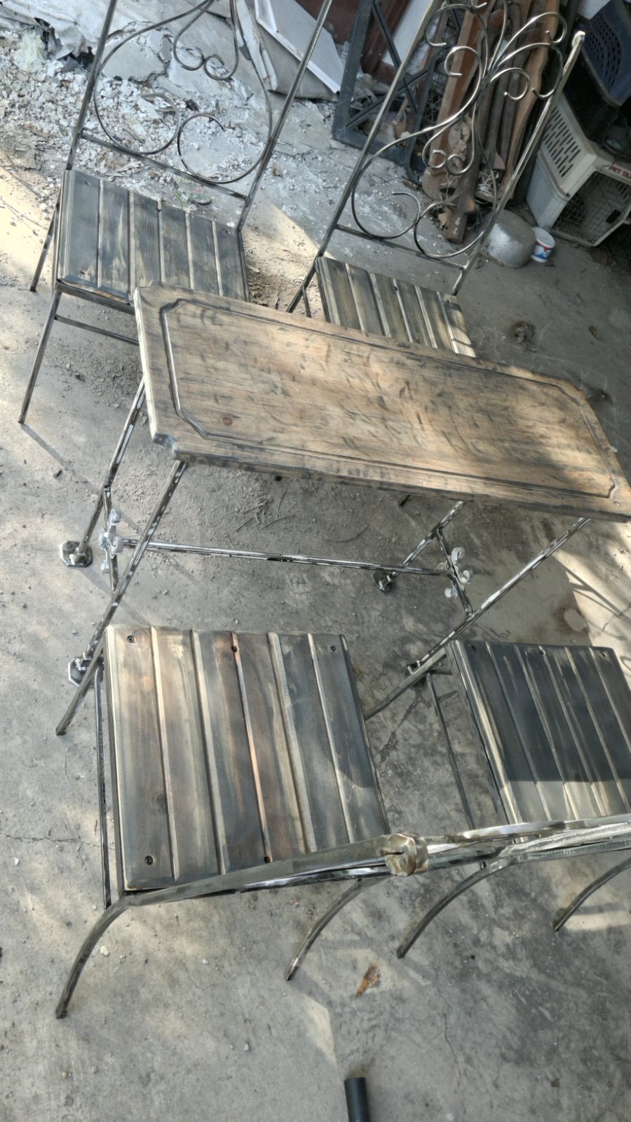 Custom Fabricated, Distressed Asthetic,Metal 5-Piece Patio Table Inside/Outside
