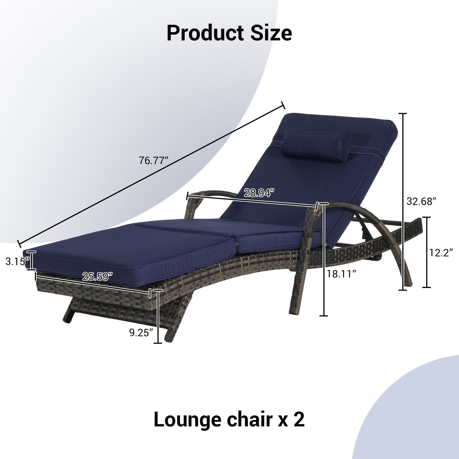 Outdoor Wicker Long Reclining Chair Set of 2 w/Cushions Lounge Chair Lawn Beach