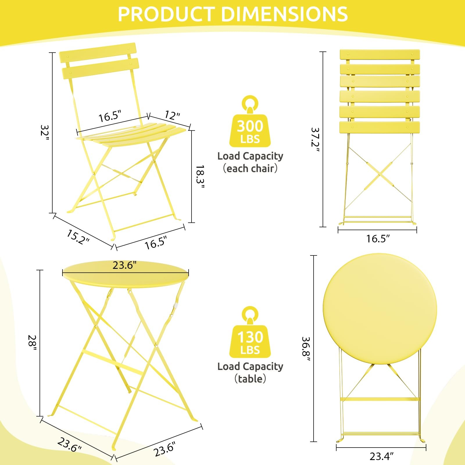 3-Piece Folding Bistro Set Outdoor, Powder Coated Weatherproof Patio Furnitur…