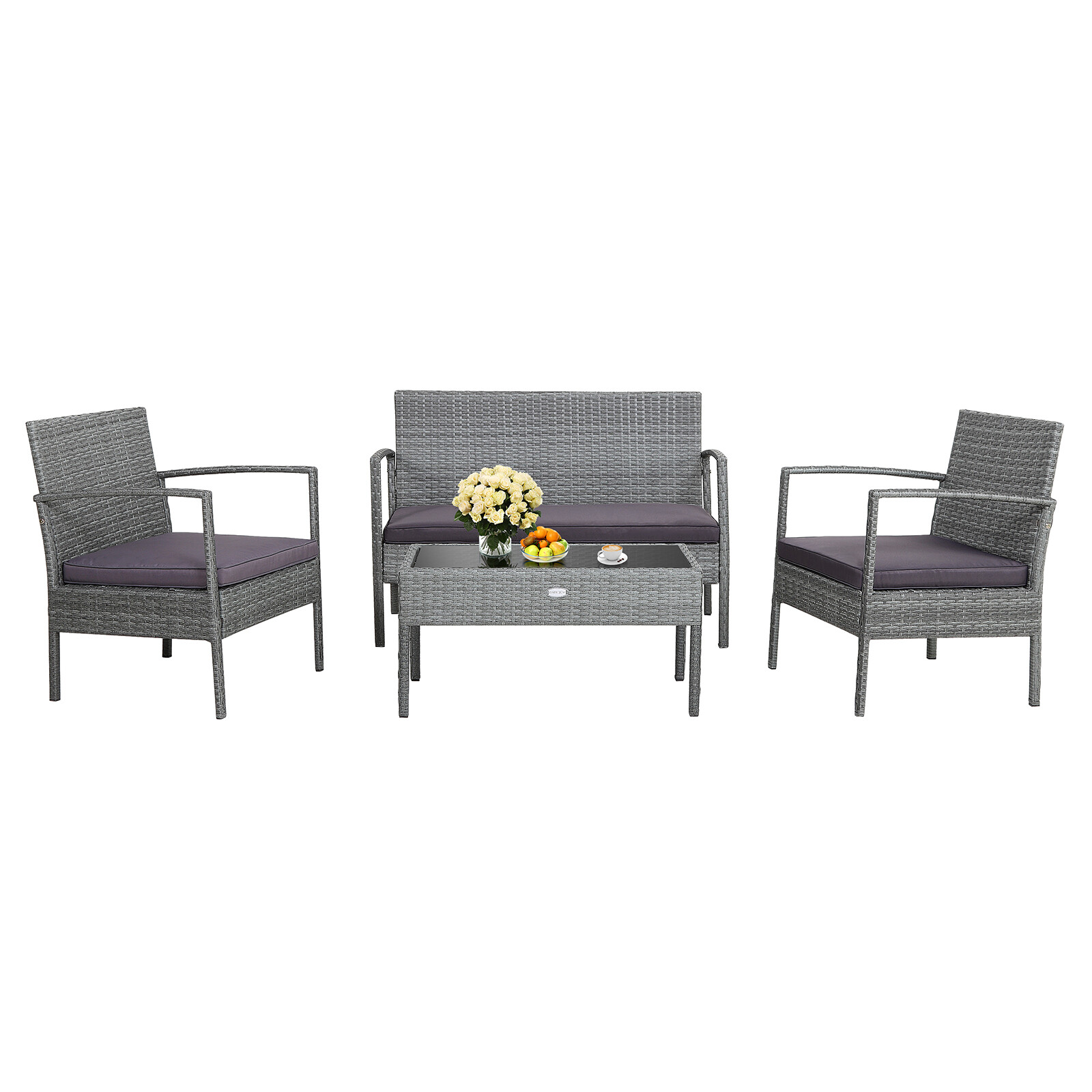 Patiojoy Patio Rattan 4PCS/8PCS Cushioned Chair Side Table Classic Furniture