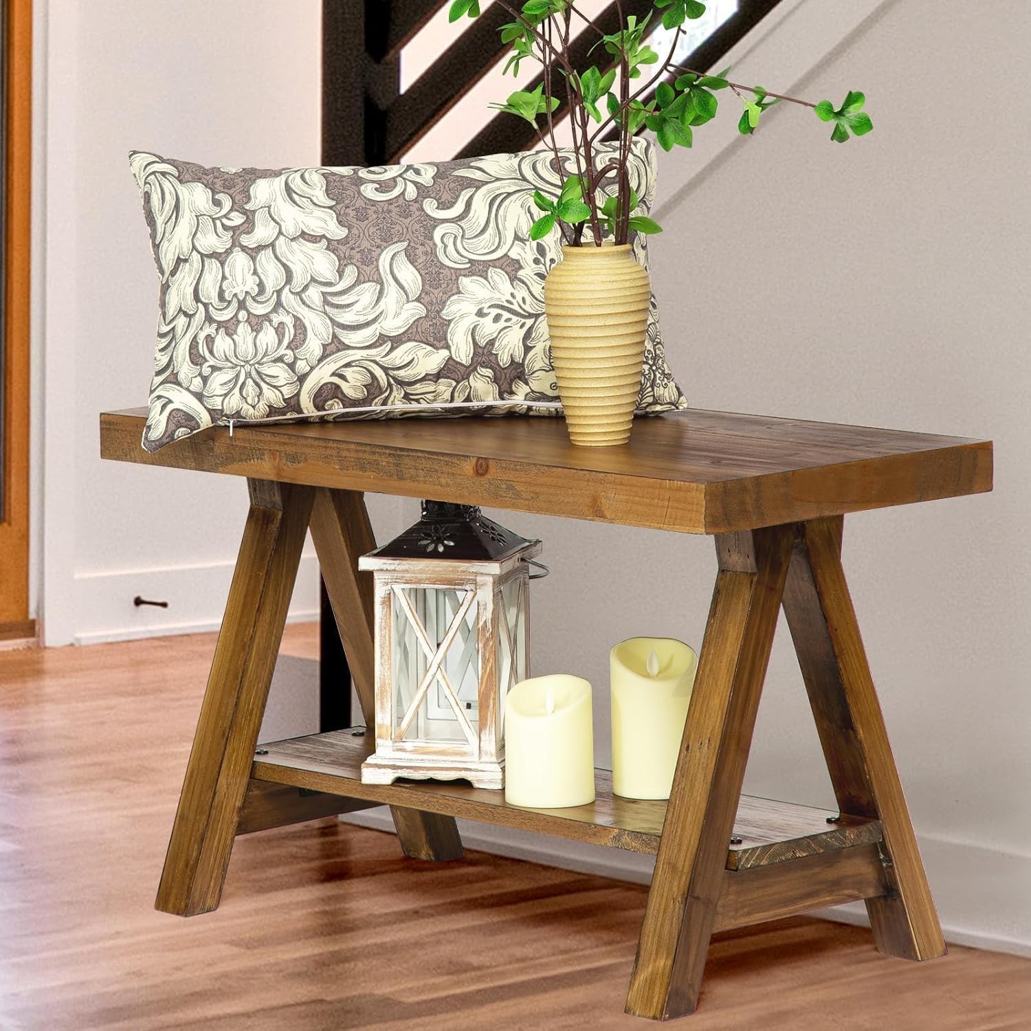 Farmhouse Wood Bench, Rustic Indoor Stora Bench for Entryway,