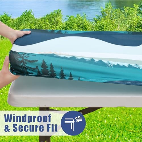 Picnic Table Cover with Bench Covers, Elastic 72″ x 30″ (Rectangular) Green