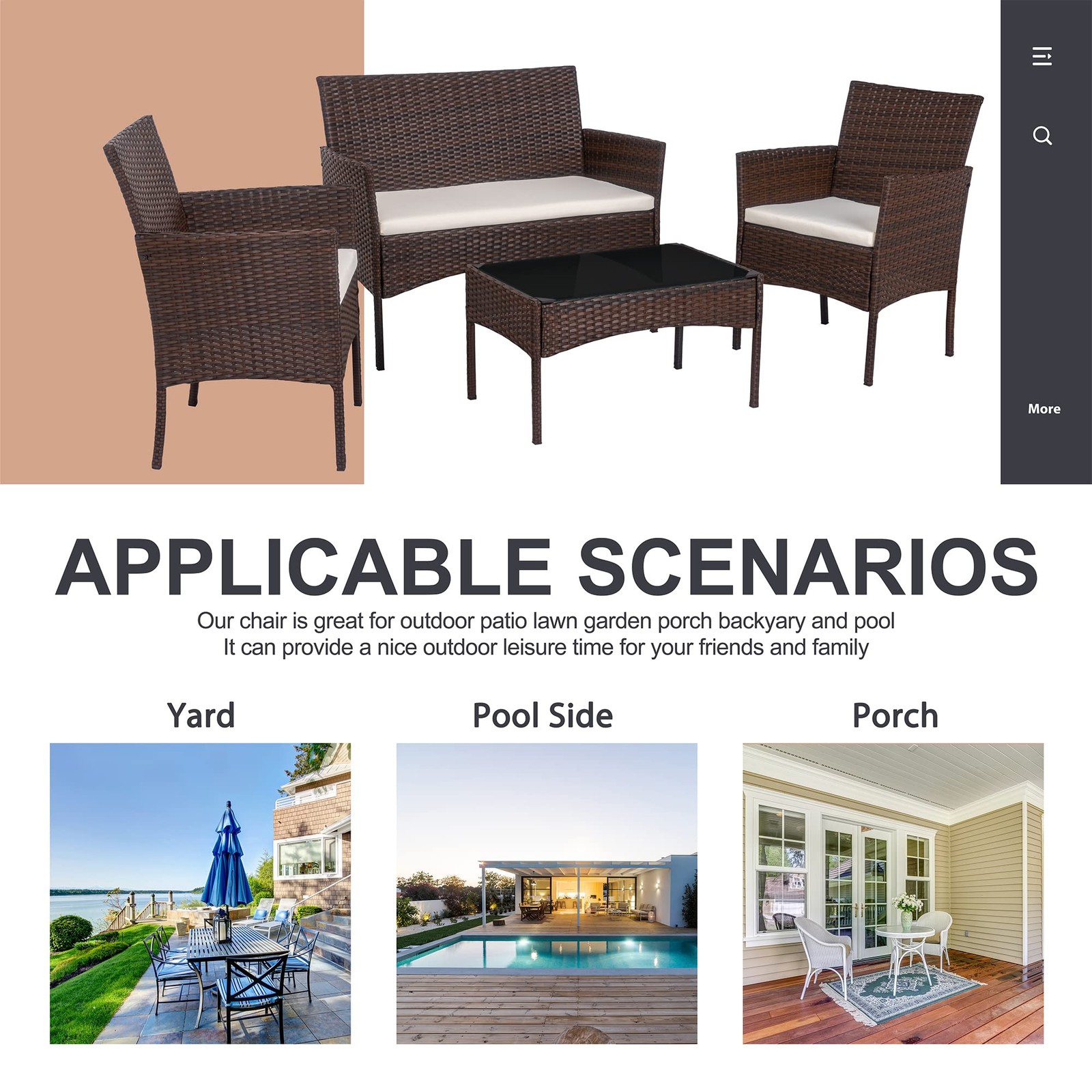 Juego De Sillas Sillón Loveseat Con Mesa Cojines 4 Piezas Para Patio Exterior
